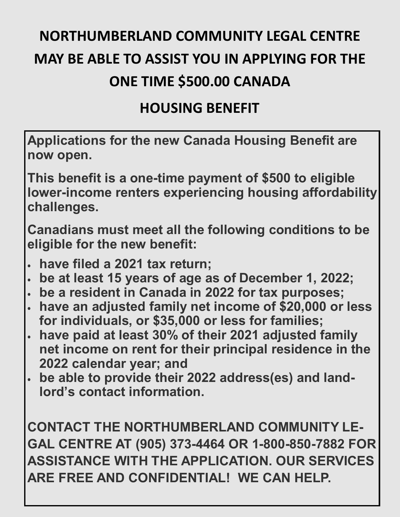 Canada Housing Benefit Application   CHB Application 